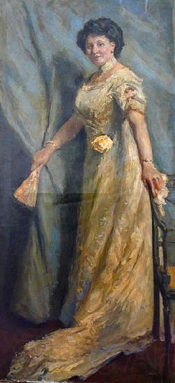 Max Slevogt Dame in gelbem Kleid mit gelber Rose